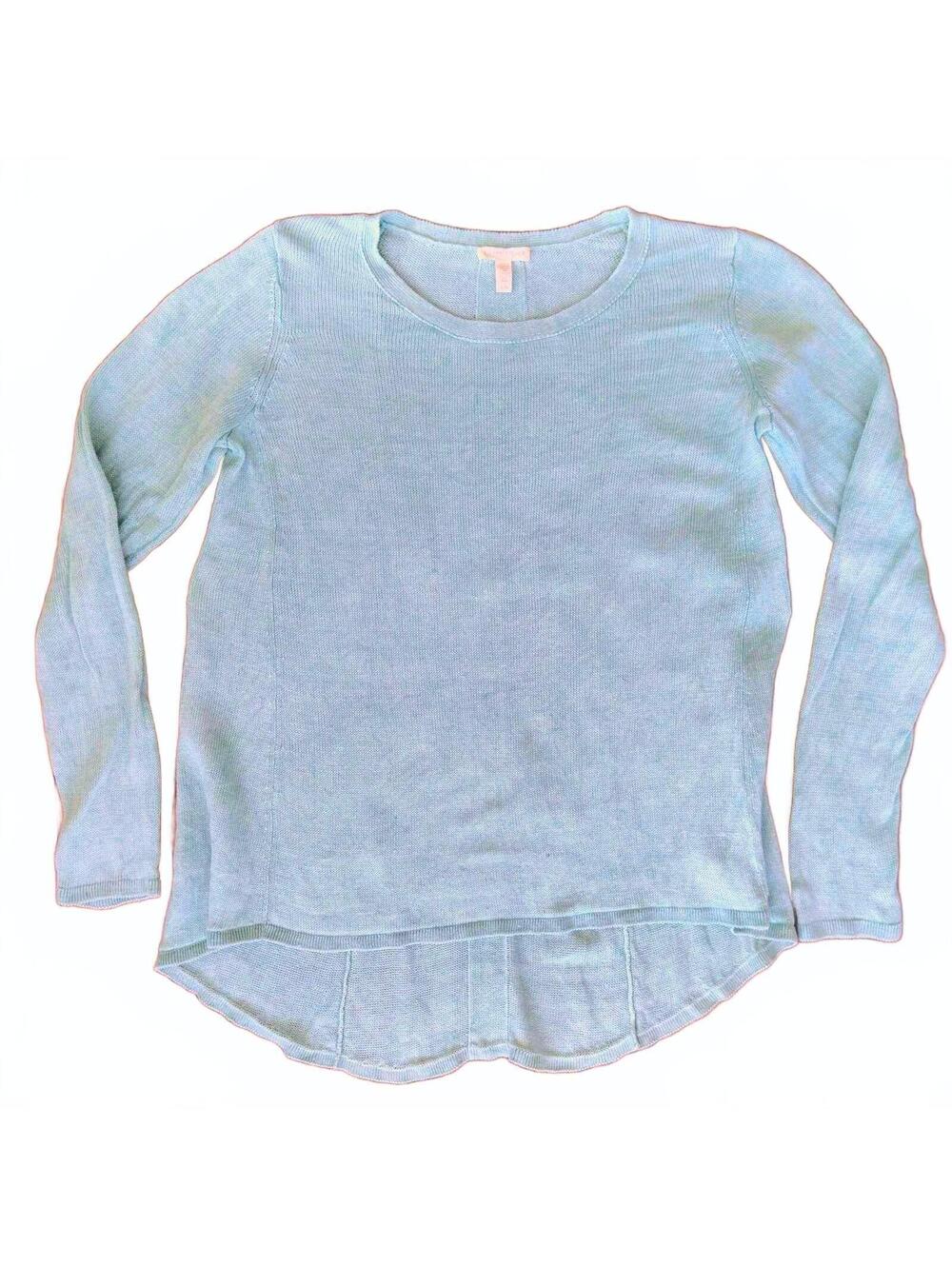 Eileen Fisher Italian Linen Knit Sweater Mint Green High-Low Hem Size L